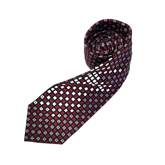 Haggar Tie‎ Mens Necktie Red Blue Print Polyester Handmade Americana Preppy - Picture 1 of 7